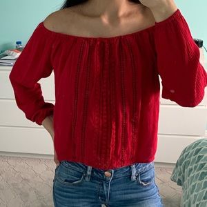 red off the shoulder top